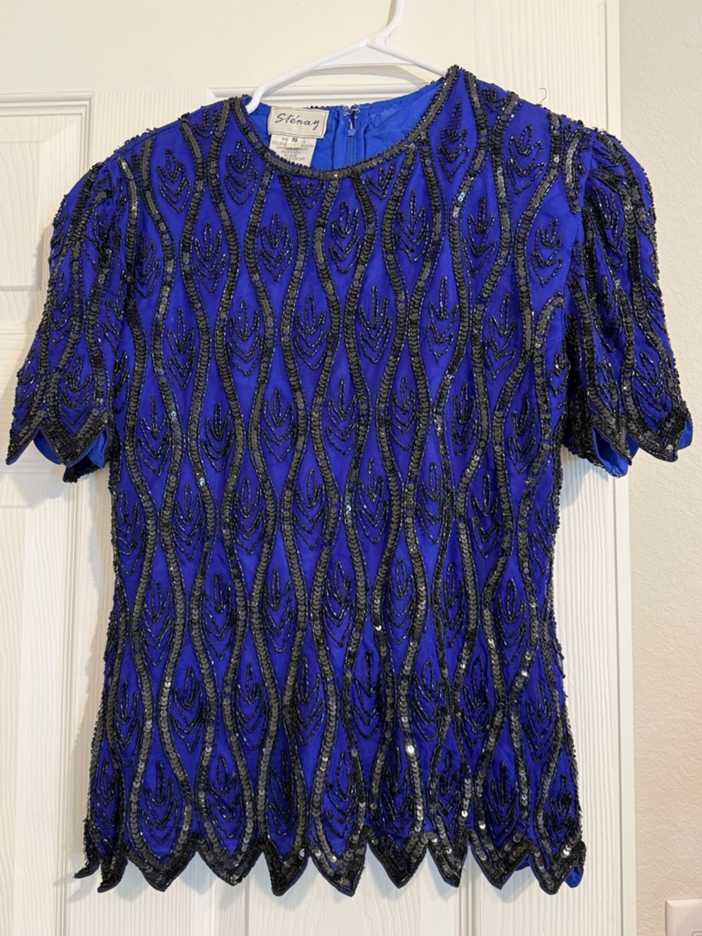 Stenay Cobalt Blue Short-Sleeve Beaded Top